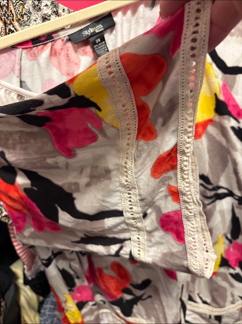 Style & Co Floral Scoop-Neck Tunic in Gray, Pink, Red-Orange, Yellow - Picture 3 of 4